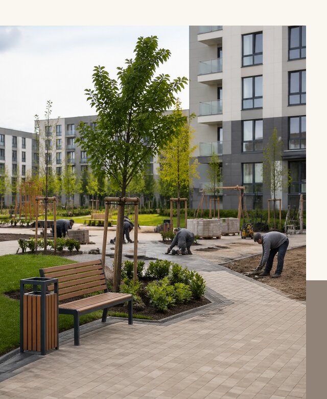 Благоустройство дворов МКД в Пскове под ключ для жилых комплексов